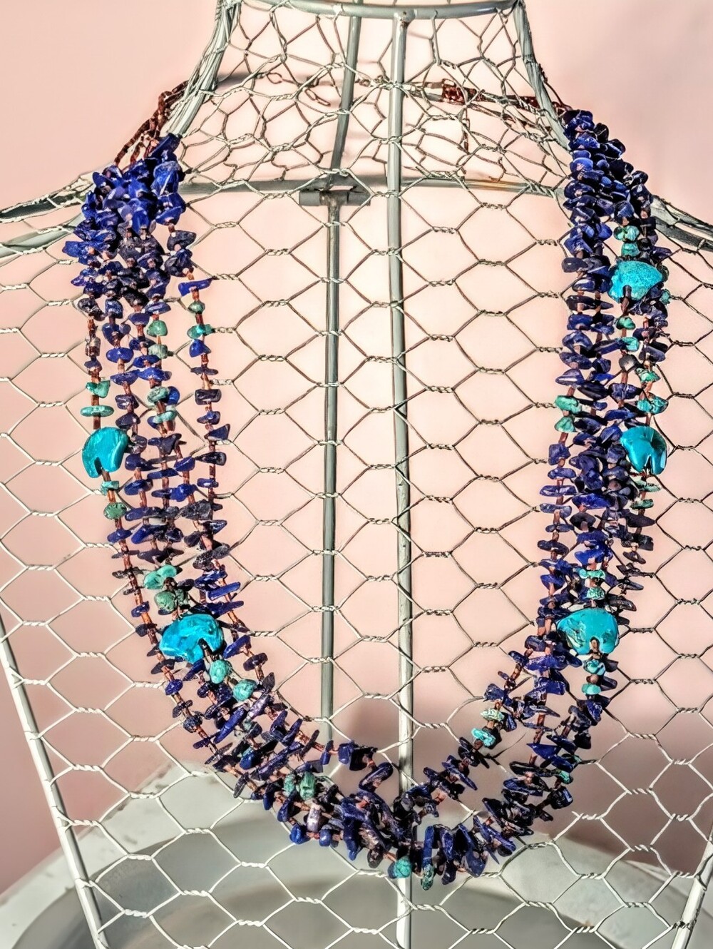Vintage Native Santo Domingo Pueblo Gemstone and Zuni Medicine Bear Necklace